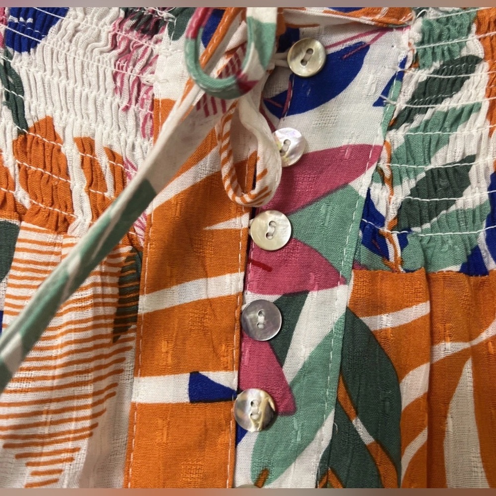Nicole Miller Tropical Maxi Skirt Slit Button Front Boho Large Flowy Rayon Skirt - Picture 9 of 12